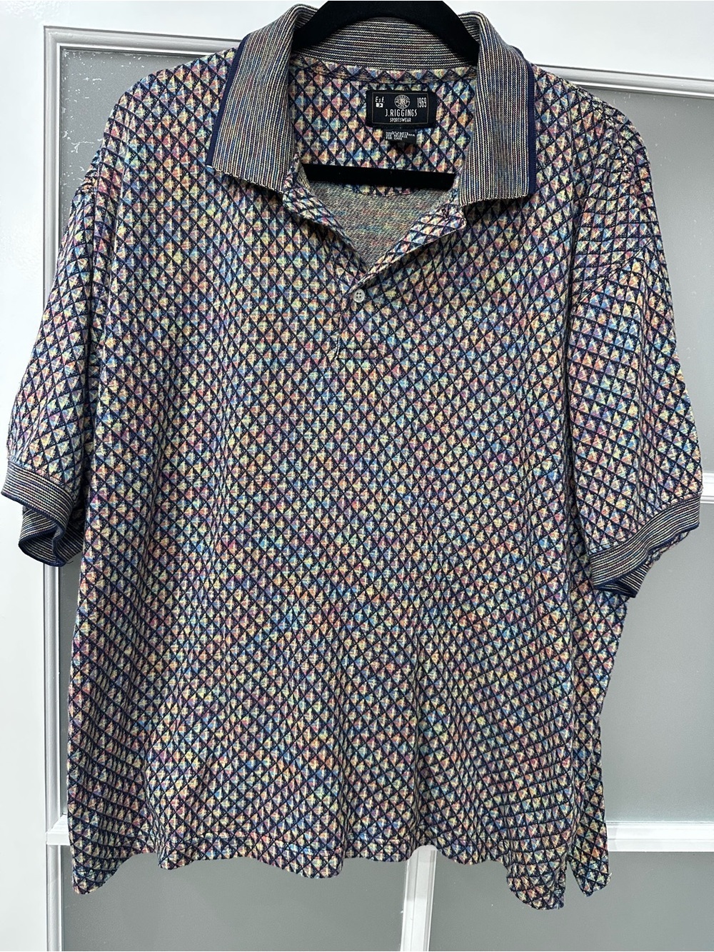 Vintage J. Riggings Sportswear Geometric Diamond Knit Polo Shirt-Men’s XL